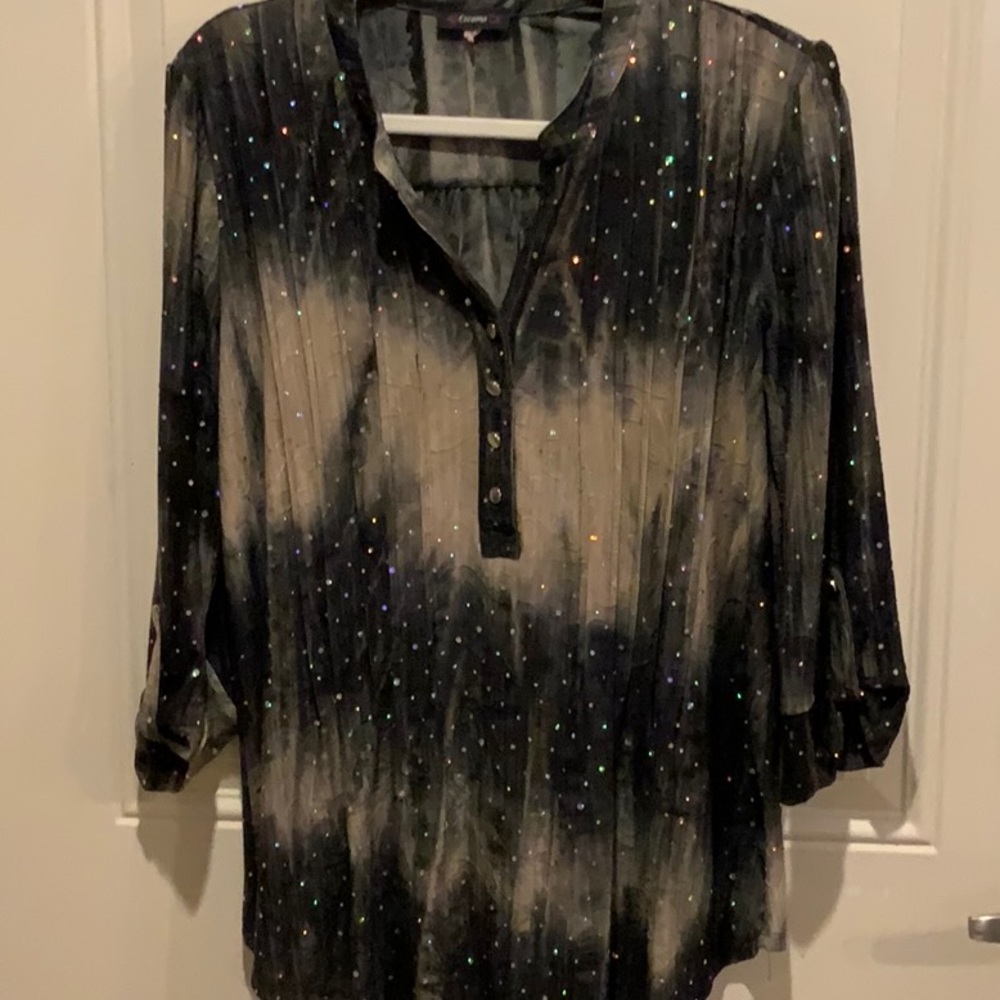 Women’s tunic style top with sparkle. Size large.